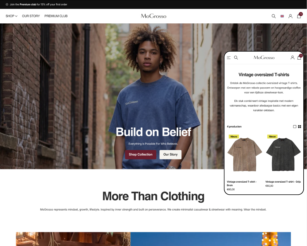 Premium fashion webshop gemakt door IkMaakWebbys voor MoGrosso een streetwear brand uit Nederland van hoge kwaliteit kleding